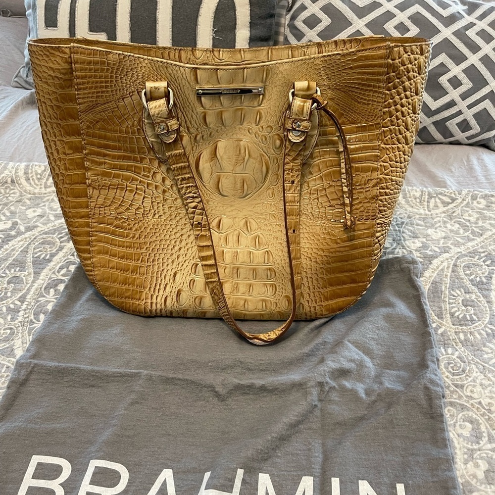Brahmin Lena Purse crocodile embossed leather satchel tan beige brown - Picture 1 of 9